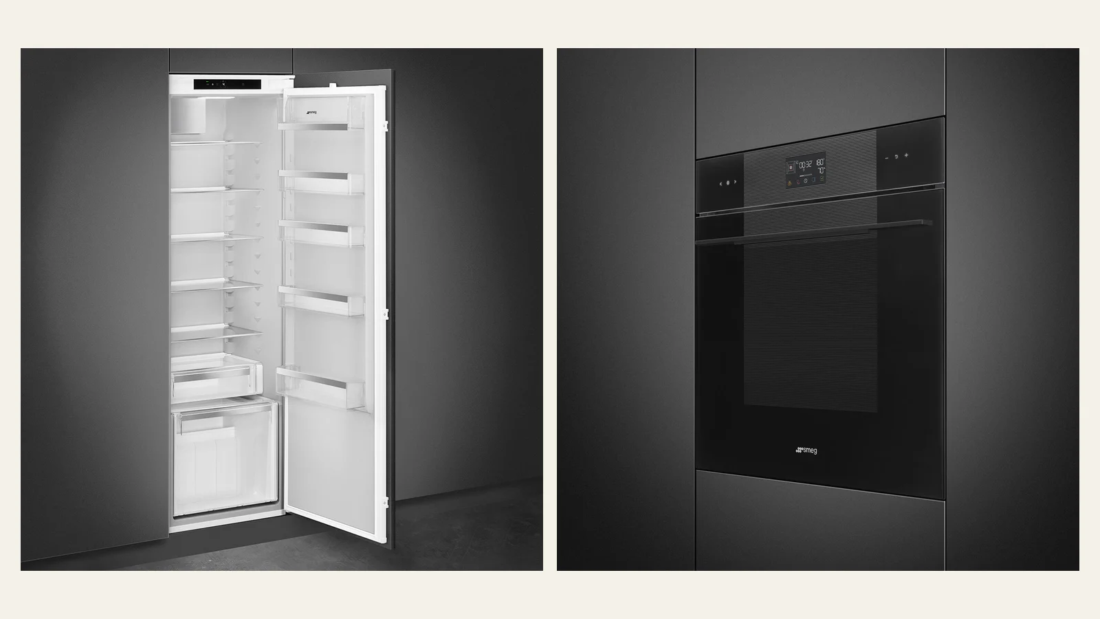 Встраиваемый холодильник Smeg S9L174D1D и духовой шкаф Smeg SO6102S3PB3 на официальных фотографиях производителя