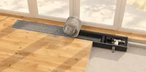 Внутрипольный конвектор Varmann Qtherm Eco в разрезе у панорамного окна