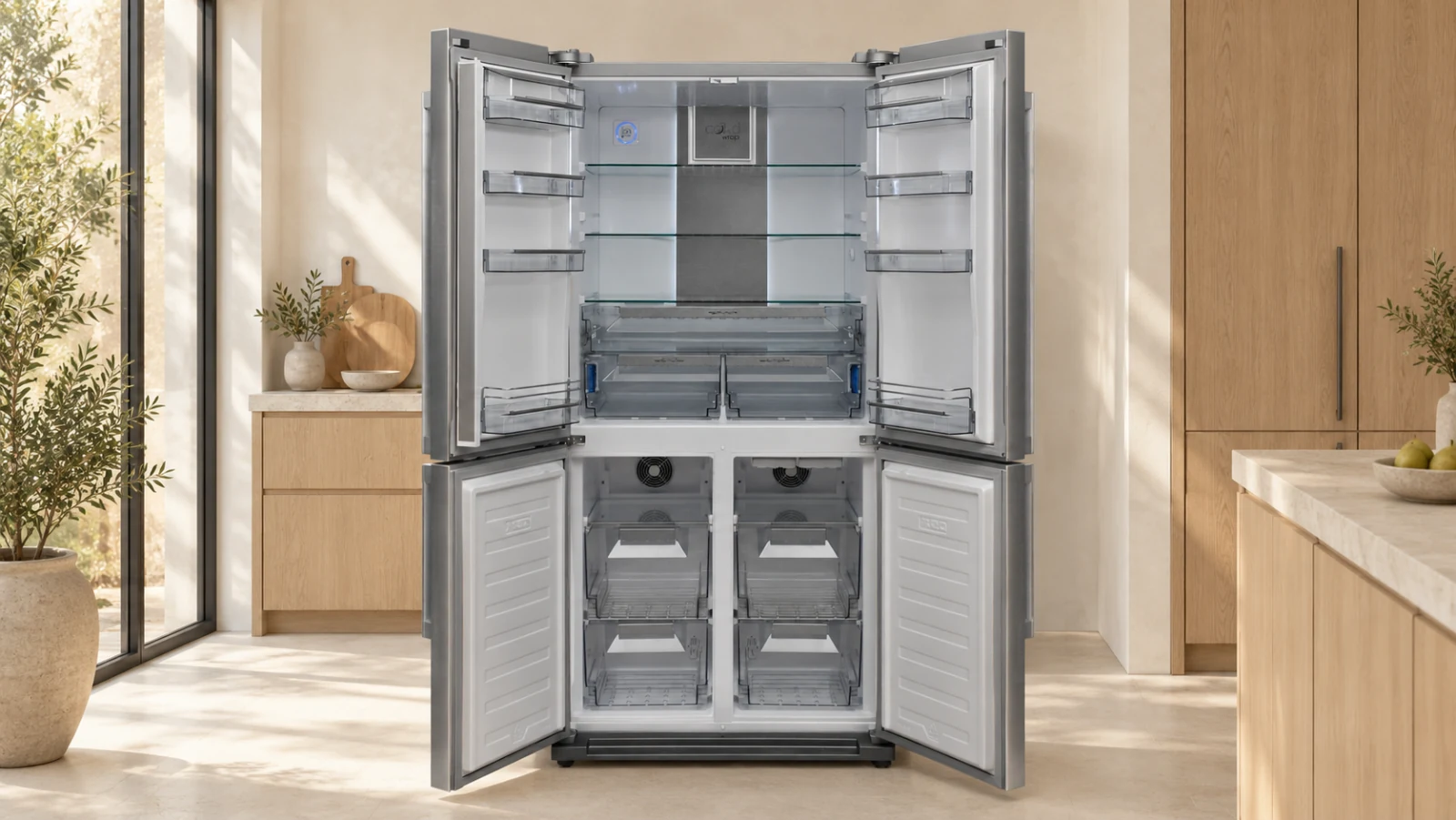 Открытые четыре двери холодильника Küppersbusch FKG9700.0E и внутренние ящики